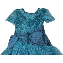 Vitnage 70s Teal Floral Lace Short Sleeve Midi Formal Prom Dress Sz 11/12