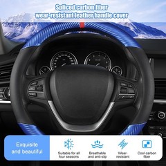 Car Steering Wheel Cover, 14.5-15″ Carbon Fiber Vehicle Stee Color: Blue/Black