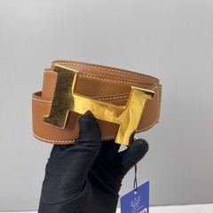 Hermes Pre-Owned Authentic Luxury Double-sided Leather Belt Brown Orange 85cm