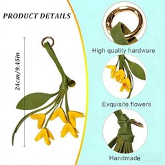 Leather Bag Charms,Flowers Leather Keychain Pendant,Portable Key Ring Yellow