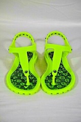 Marc Fisher Womens Silver Studded Polycarbon Neon Green Flat Sandal Size 35