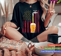 American Flag Beer Brewing Short Sleeve All Size Shirt T-shirt