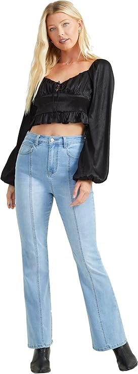 Altar’d State Kayla High-Waisted Star Print Flare Jeans Light Wash Denim