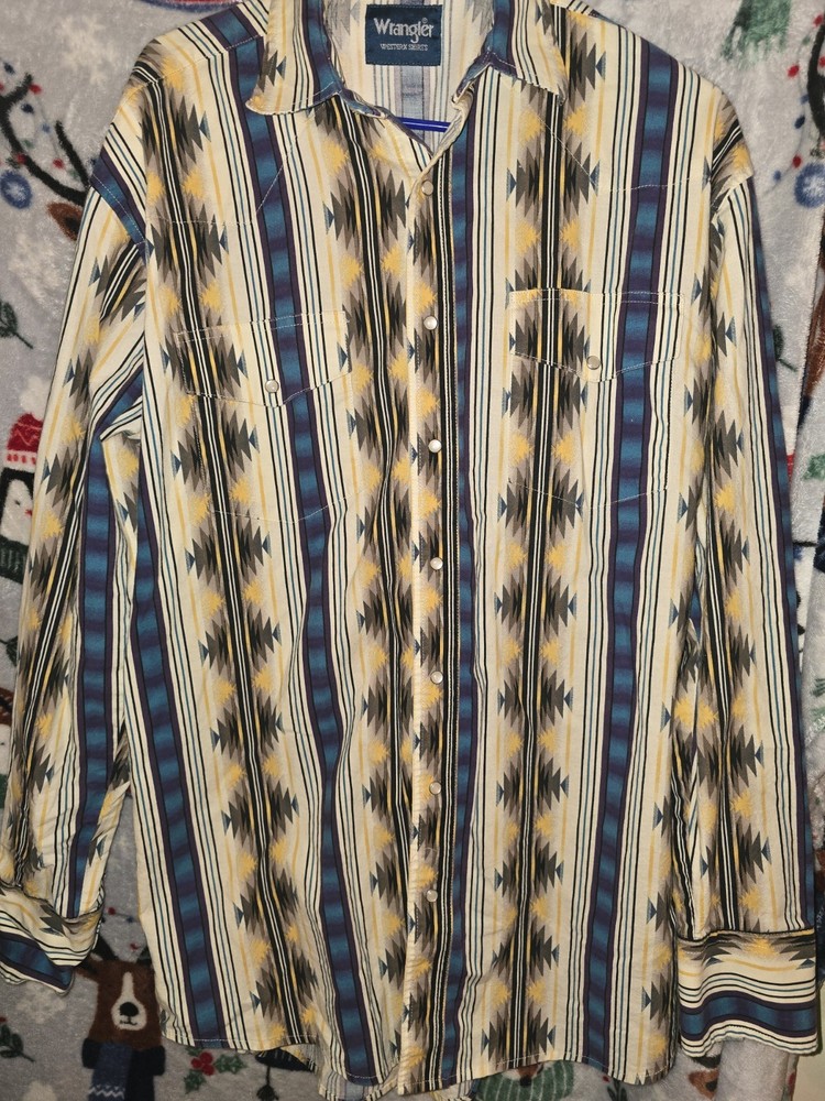 Vintage Wrangler Western Shirt Men’s Size LT Tall Southwest Aztec Print Long SL