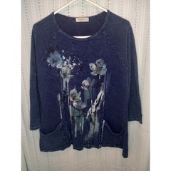 Jess & Jane “Sierra” Mineral Wash Cotton Tunic Pockets Art to Wear Floral Artsy