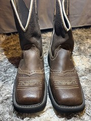 Justin Men’s Brown Leather Western Boots 9.5B Square Toe Mid-Calf Pull-On