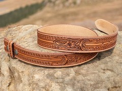 Western Handmade Leather Belt Tooled Embossed Full Grain Leather Strap No Buckle