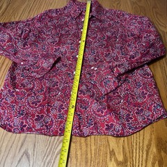 CHAPS Shirt Sz Large Red Floral Paisley No Iron 100% Cotton Long Sleeve Blouse