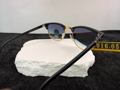 Ray-Ban RB3016 Clubmaster Sunglasses, Black & Gold Frame, Blue Gradient G-15 Len