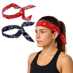 Iconikal 4Pack Cooling Gel Cotton Bandana Headband, 38Inch, Red/Blue Paisley