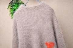 Women Camel Hairy Angora Rabbit Hair Knitted O-Neck Loose Sweater Jumper Pull