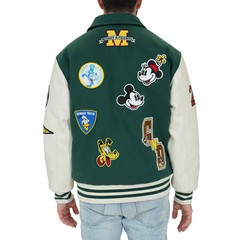 Disney Adult Unisex Varsity Jacket 12 Disney Patches Striped Trim and Cuffs