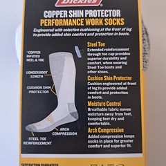 3 Pair Dickies Steel Toe Shin Protector Boot Length Work Sock White 6-12 copper