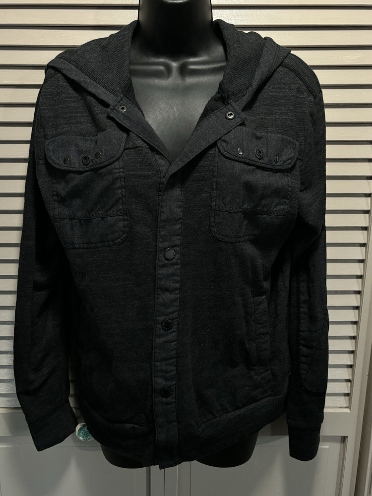 Howe Dark Gray Snap Up Long Sleeve Hood Top Pockets Grommets Size Large