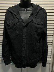 Howe Dark Gray Snap Up Long Sleeve Hood Top Pockets Grommets Size Large