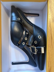 YYBYYB High Heels Pointed Closed Toe Mule Heels Bow Studded Stiletto Heel