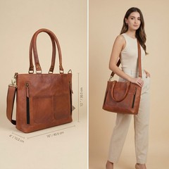 Women’s Crossbody Tote Bag Genuine Leather Satchel Handbag Brown Shoulder Bag