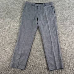 Strellson Pants Men 36×29.5 Blue Linen Hopsack Flat Front Summer Premium Slacks