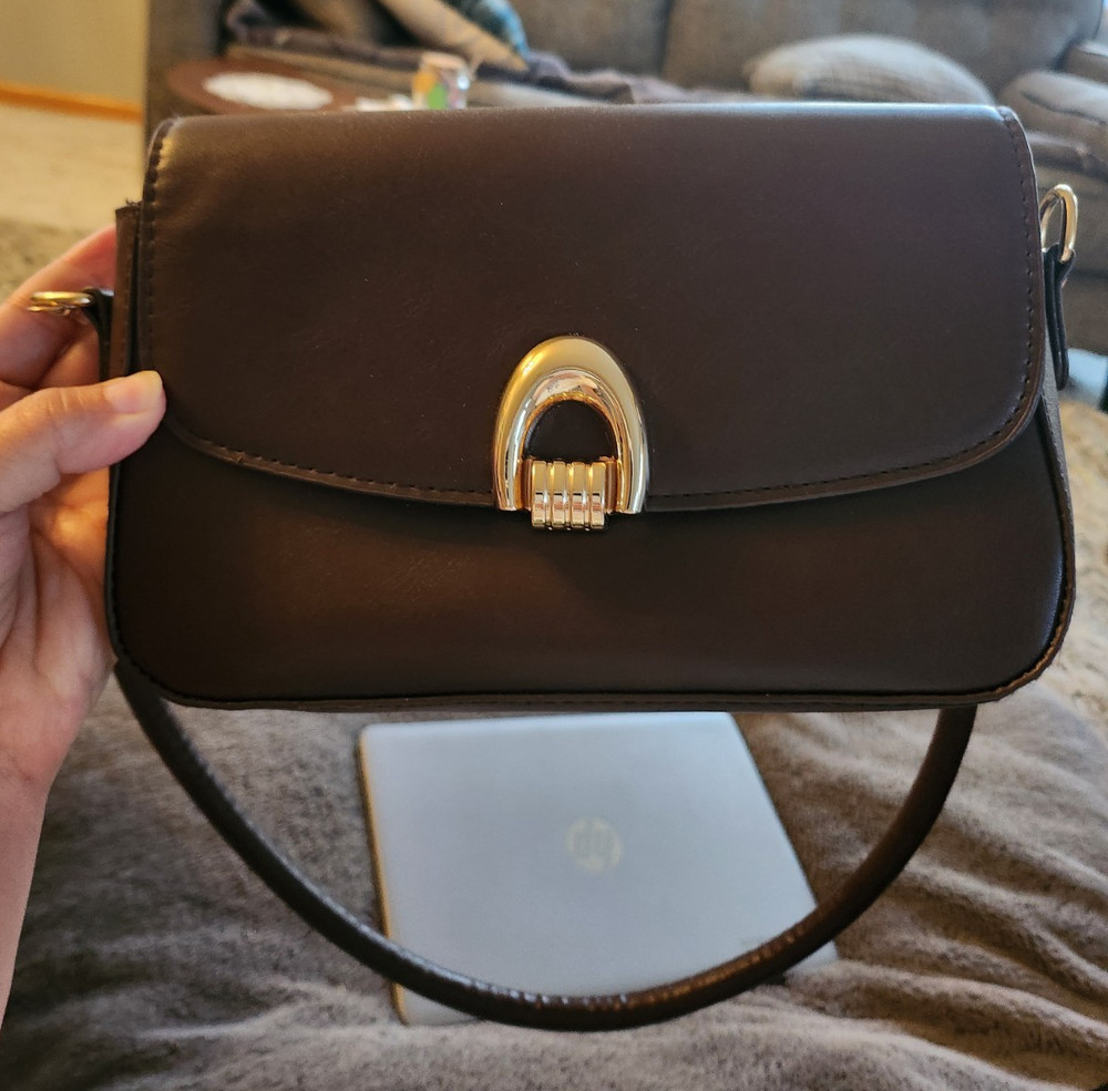SHEIN Brown Small Shoulder Bag Gold Hardware Latch, Chain Strap, Lined