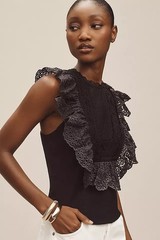Anthropologie Black Bib Tank Top Eyelet Lace