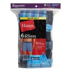 Hanes Men’s Plaid Boxer Underwear Medium 6 Pack Moisture Wicking 841BX6