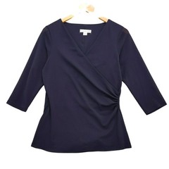 Coldwater Creek Mesh Top Medium M 3/4 Sleeve Surplice Ruched