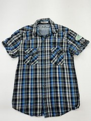 Jack & Jones Boys Blue Plaid Flannel Shirt Size S Casual Button-Up Pockets