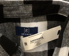 NWT George flannel shirt XS Wht Blk Buffalo Plaid Button Up Long Sleeve Collar