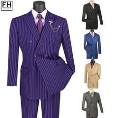 VINCI Men’s Gangster Pinstripe Double Breasted 6 Button Classic Fit Suit NEW