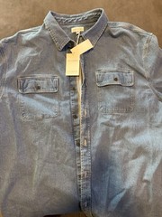 Free Assembly Men’s Cotton Denim Overshirt Light Wash Blue Button-Up Pockets 3XL