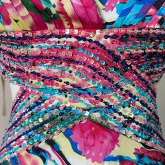 Y2k Cache Satin Beaded Sequin Open Back Formal Train Dress Fairy McBling Sexy 2