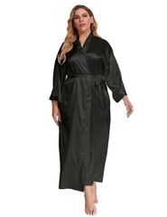 feslieacc Women’s Plus Size Long Satin Robes 4X-Large-5X-Large Plus, Black