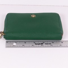 Tory Burch Green Zip Around Womens Wallet Card Slots Coin Pocket Saffiano READ
