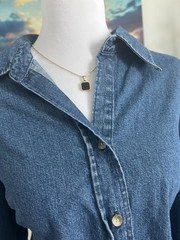 st. john’s bay blue solid denim cotton collared button-up 3/4 sleeve size l