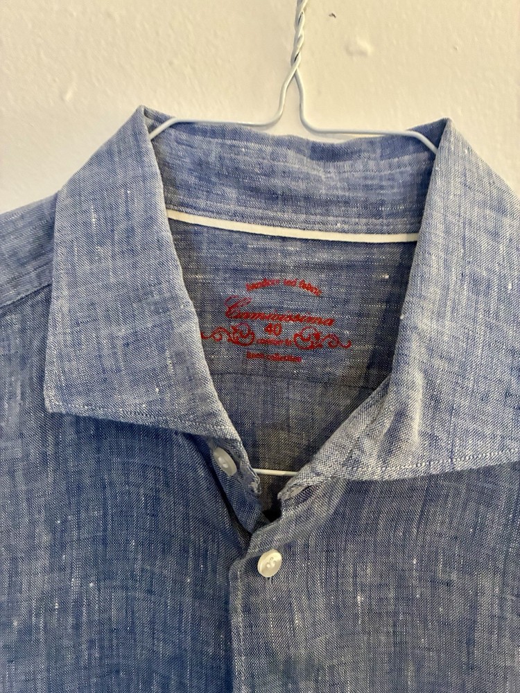 Camicissima men’s linen button-down Chambray blue Italian size 40 (15 1/2 US)