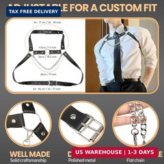 Men’s PU Leather Chest Harness Belt with Chain, Adjustable Neck Harness Belt for