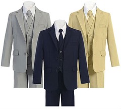Formal Big Boys Suit Slim Cut 5 Ps Set Jacket Pants Vest Dress Shirt Tie 2t -20