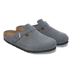 Birkenstock Boston Gray Suede Leather Soft Footbed Clogs