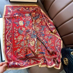 100% Mulberry Silk 27″ Square Scarf Women Neckerchief Wrap Vintage Red Flower