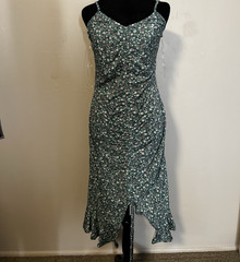 Liberty Love L Green Floral Ruched Strappy Sleeveless Midi Slip Dress