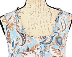 PAPILLON Sun Dress SMALL Blue White Brown Floral 100% Viscose (Rayon) Beach