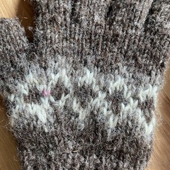 Vintage Wool Knit Gloves Brown Fair Isle Pattern Warm Winter Hand Wash Only