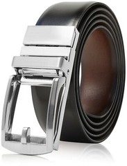 Real Leather Belt Mens Reversible Ratchet Belt With Automatic Adjustable Buckle