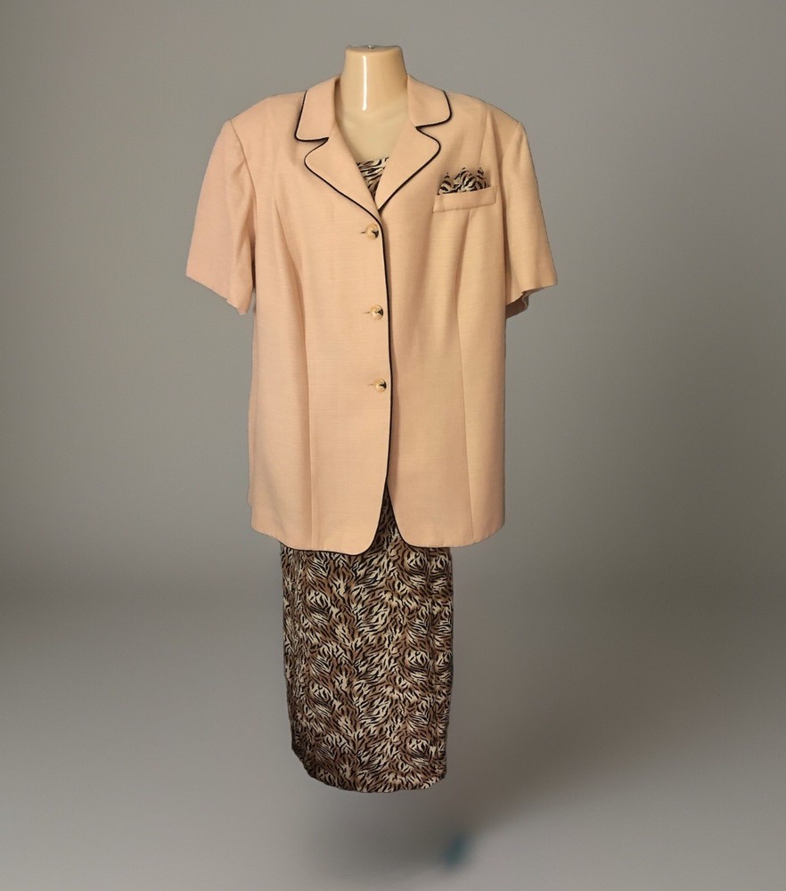 Vtg STUDIO I Two Piece Set Midi Dress & Short Sleeve Suit Blazer Jacket Sz 24W