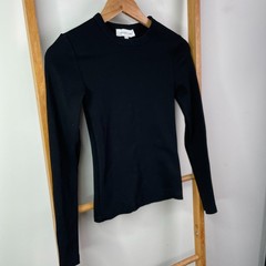 Assembly Label Jumper Womens 6 Black Rib Knit Organic Cotton Crew Neck Pullover