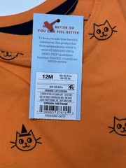 Cat And Jack – Orange Cat Kids Size 12M Shirt – Oeko Tex 20-23 Ib 28-30.5 Inches