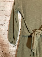 R. Vivimos Dress Womens Small Mustard Muted Green Front Balloon Sleeve Textured