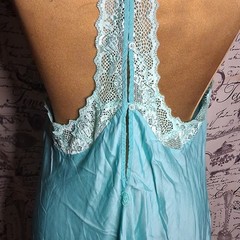 Victoria’s Secret Blue Lace Trim V-Neck Sleeveless Chemise Gown L/G