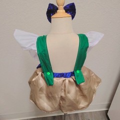 Zenón’s Farm dress w/ Blue Sequin Bow, Green Suspenders, White Sleeves Size 1t