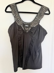 Bebe Black Studded Cocktail Blouse Top Silk Blend Size Large
